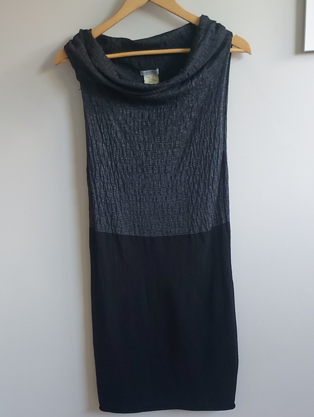 Sarah Pacini Sleeveless Cowl Neck Knit Dress in Charcoal and Black